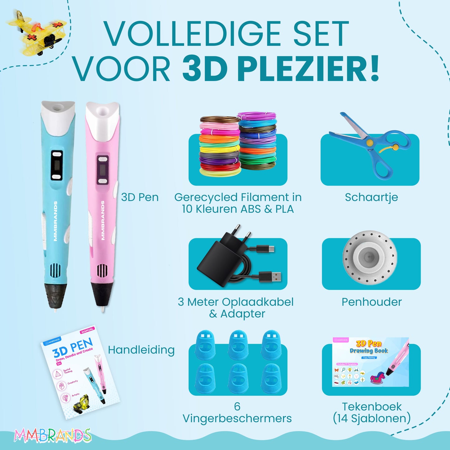 Stylo 3D Kit de démarrage - Filament recyclé - 10 couleurs
